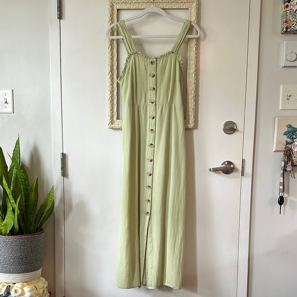 JAPNA | Linen Cottage Core Green Button-Down Maxi Dress - Picture 2 of 11